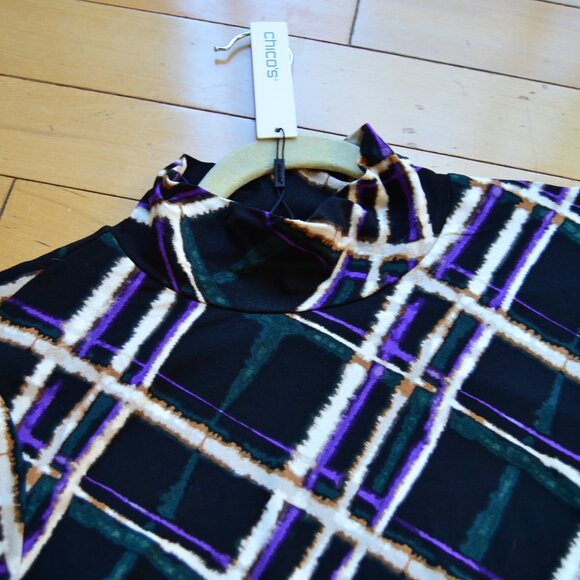 Chico's Chicos Plaid Mock Neck Layering Tee Size 3 XL NWT - Picture 8 of 13